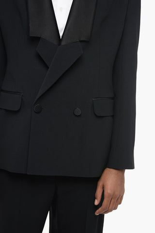 Double-breasted Wool Blazer with Satin Lapel