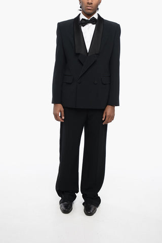 Double-breasted Wool Blazer with Satin Lapel