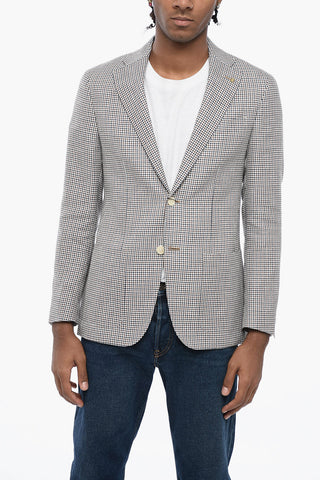 CC COLLECTION Linen Blend REFINED Blazer with Houndstooth Motif
