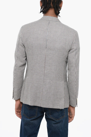 CC COLLECTION Linen Blend REFINED Blazer with Houndstooth Motif