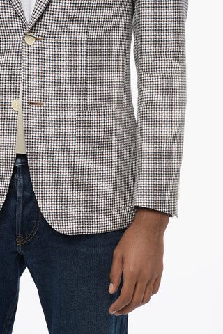 CC COLLECTION Linen Blend REFINED Blazer with Houndstooth Motif