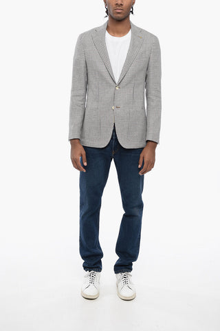 CC COLLECTION Linen Blend REFINED Blazer with Houndstooth Motif