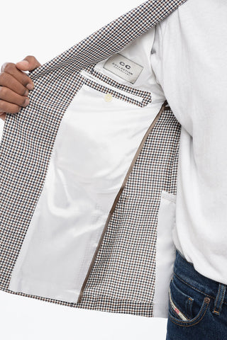 CC COLLECTION Linen Blend REFINED Blazer with Houndstooth Motif
