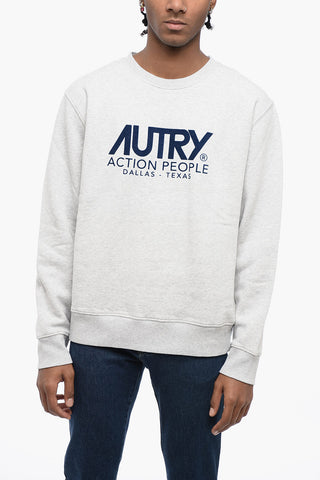 Cotton Crew-neck Sweatshirt with Velvet Maxi Logo