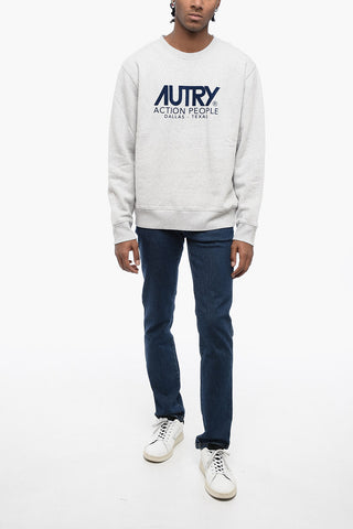 Cotton Crew-neck Sweatshirt with Velvet Maxi Logo