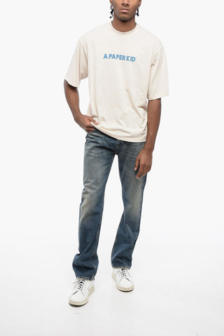 면 크루넥 티셔츠 로고 프린트