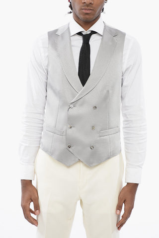 CC COLLECTION Double-breasted Jacquard Fabric Vest