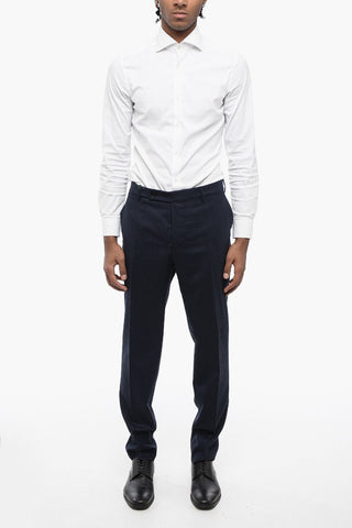 Pantaloni in Lana Stretch con Motivo Micro Pied-de-Poule