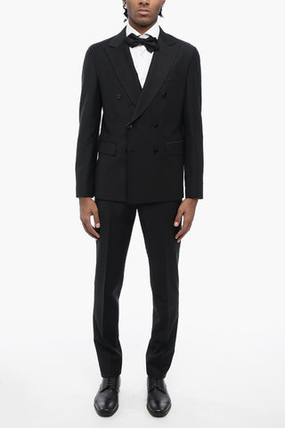 Double-breasted Wool Blend Coat with Peak Lapel