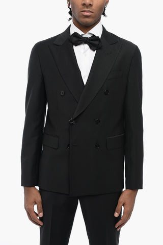 Double-breasted Wool Blend Coat with Peak Lapel