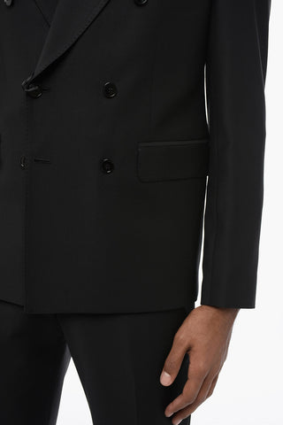 Double-breasted Wool Blend Coat with Peak Lapel