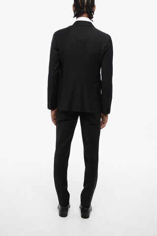 Double-breasted Wool Blend Coat with Peak Lapel