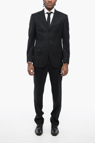 CC COLLECTION Virgin Wool Side Vents Notch Lapel 3-Button Suit