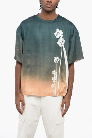 Top a Maniche Corte PALM in Satin Stampato