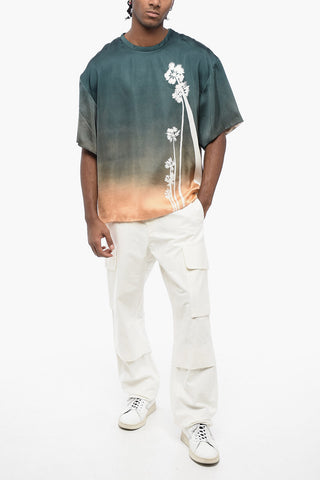 Top a Maniche Corte PALM in Satin Stampato