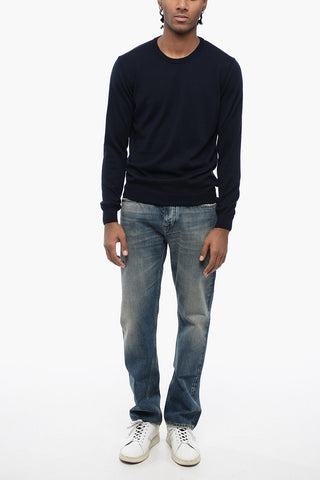 Solid Color Wool Crew-neck Sweater
