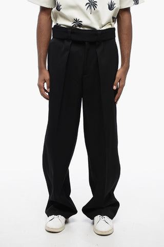 Single-pleated Wool Pants with Belt