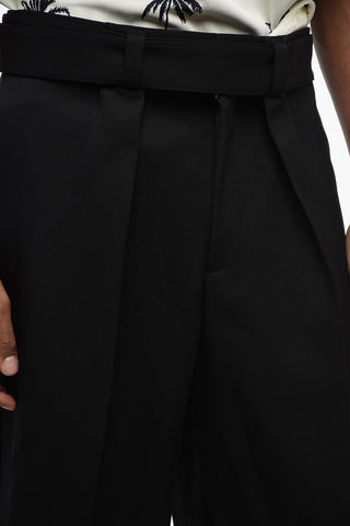 Single-pleated Wool Pants with Belt