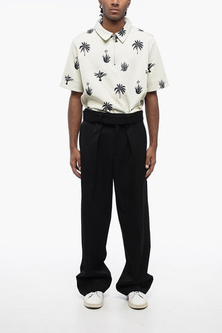 Single-pleated Wool Pants with Belt
