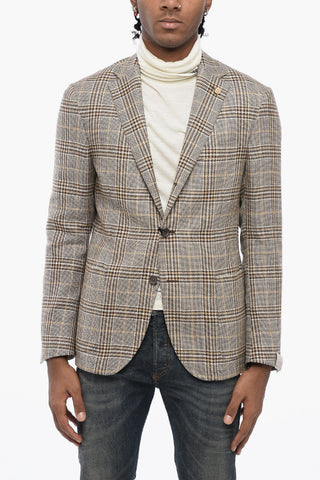CIRCLE Unlined Cotton Blend Blazer with District Check Motif