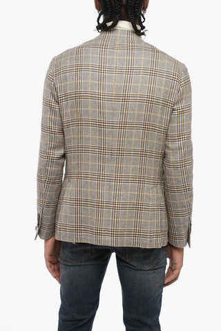 CIRCLE Unlined Cotton Blend Blazer with District Check Motif