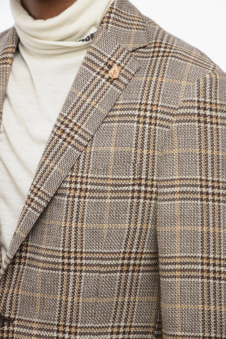CIRCLE Unlined Cotton Blend Blazer with District Check Motif