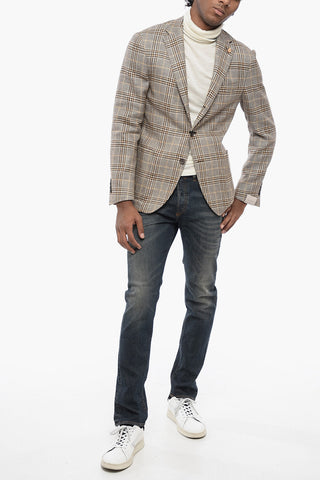 CIRCLE Unlined Cotton Blend Blazer with District Check Motif