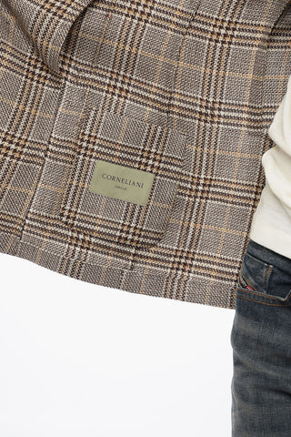 CIRCLE Unlined Cotton Blend Blazer with District Check Motif