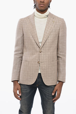 CC COLLECTION Blazer Semifoderato in Lino Jacquard con Tasche a Toppa