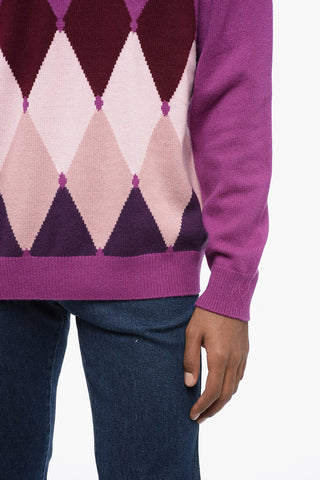 V-Neck Argyle Motif Cashmere Sweater