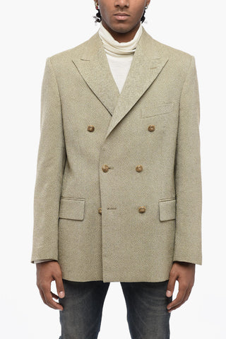 Double-breasted Jacquard Virgin Wool Blazer with Peak Lapel