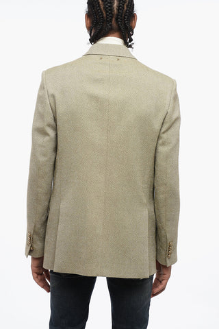 Double-breasted Jacquard Virgin Wool Blazer with Peak Lapel