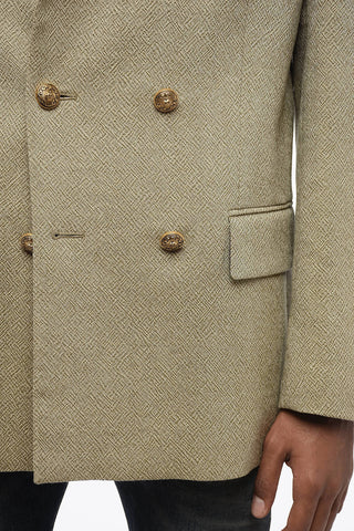 Double-breasted Jacquard Virgin Wool Blazer with Peak Lapel