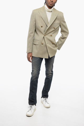 Double-breasted Jacquard Virgin Wool Blazer with Peak Lapel