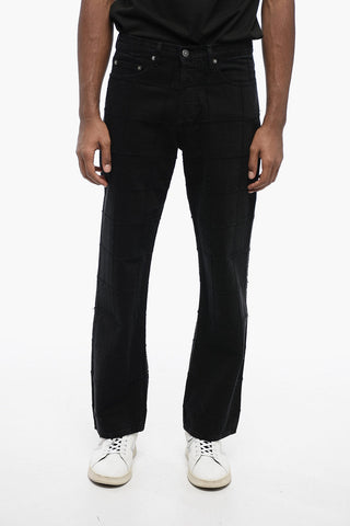 Cotton SCRATCHED CHECK Denims with Fronged Pattern 26cm
