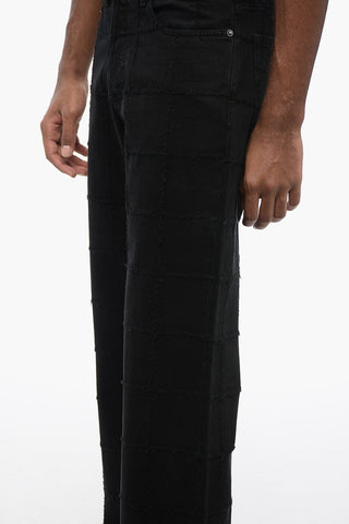 Cotton SCRATCHED CHECK Denims with Fronged Pattern 26cm