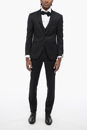 Virgin Wool Three-Piece Suit With Waistcoat, Two Vents, Shawl Collar