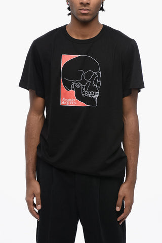 Crew Neck Cotton T-Shirt with Skull Print