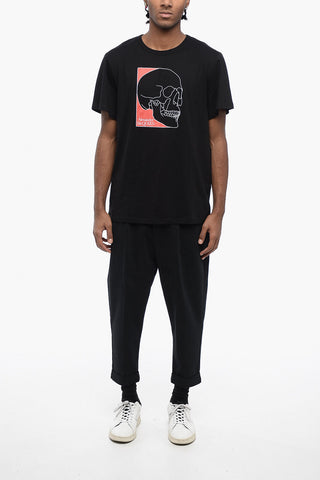 Crew Neck Cotton T-Shirt with Skull Print