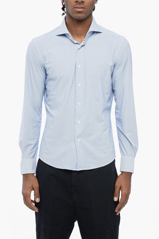 Slim Fit Nylon Stretch Shirt with Fishbone Motif