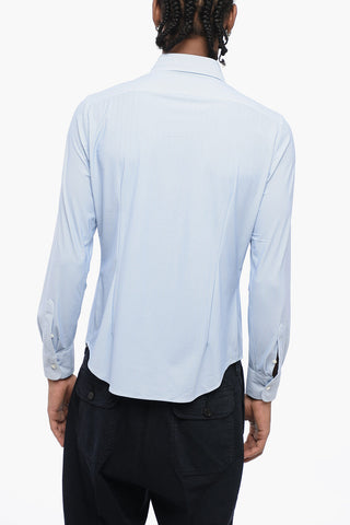 Slim Fit Nylon Stretch Shirt with Fishbone Motif