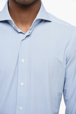 Slim Fit Nylon Stretch Shirt with Fishbone Motif