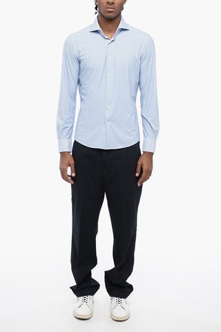 Slim Fit Nylon Stretch Shirt with Fishbone Motif