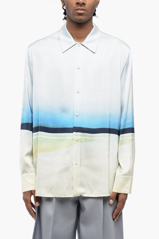 Camicia in Satin Stampato con Collo Francese