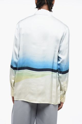 Camicia in Satin Stampato con Collo Francese