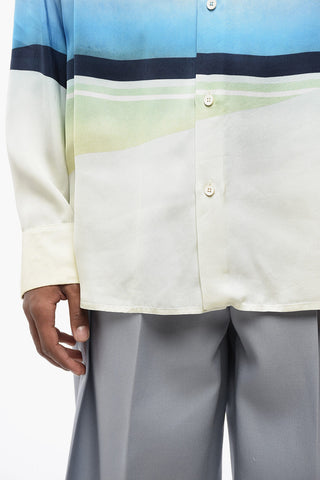 Camicia in Satin Stampato con Collo Francese
