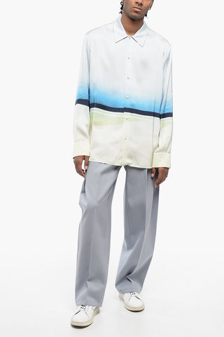 Camicia in Satin Stampato con Collo Francese