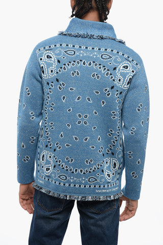 Cardigan in Jaquard Motivo Bandana con Dettaglio Frange