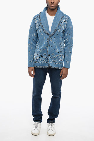 Jaquard Bandana Motif Cardigan with Fringed Detailing