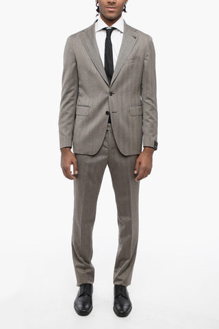 Herringbone Virgin Wool Slim Fit Suit with Flap Pockets